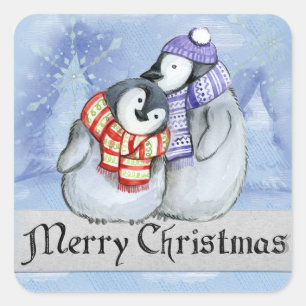 Cute couple of penguins hugging square sticker