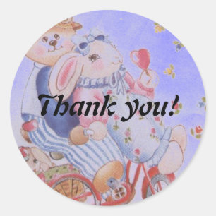 CUTE COUPLE OF STUFFED RABBITS CLASSIC ROUND STICKER
