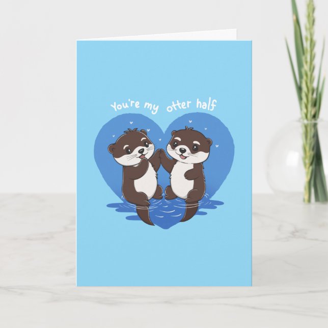 Cute Couple Otter Pun Folded Greeting Card (Front)