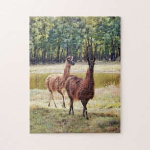 Cute Couple Pair of Llama Nature Art Puzzle