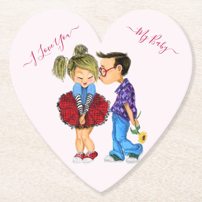 Cute Couple Paper Coaster with Text Customisable (Front)