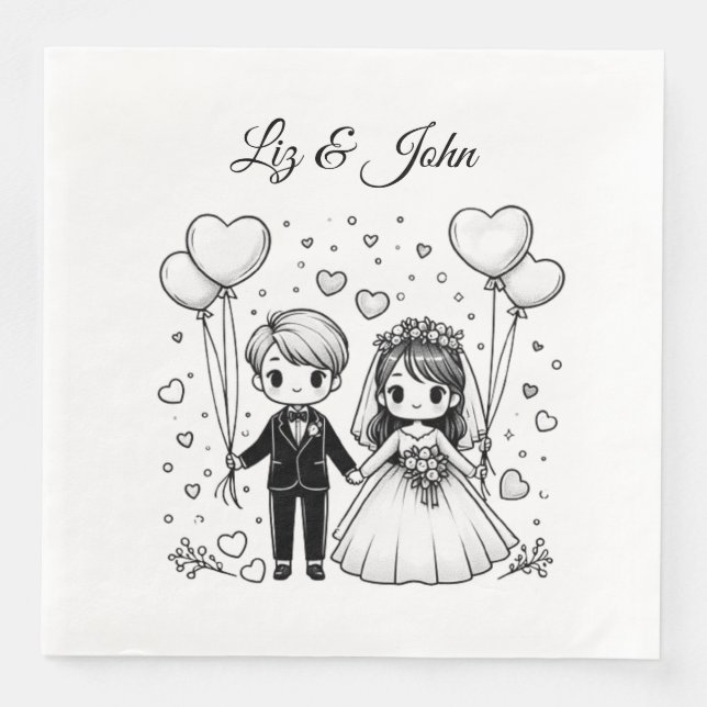 Cute couple personalised name wedding napkin (Front)