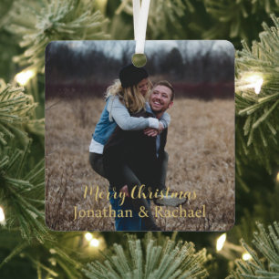 Cute couple photo Merry Christmas rustic stylish Metal Tree Decoration