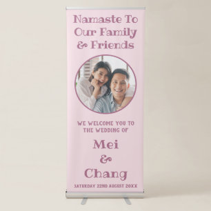 Cute Couple Photo Rose Pink Wedding Welcome Retractable Banner
