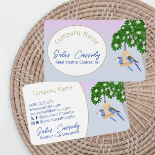 Cute Couple Playful Parrots Oval Counselor  Business Card