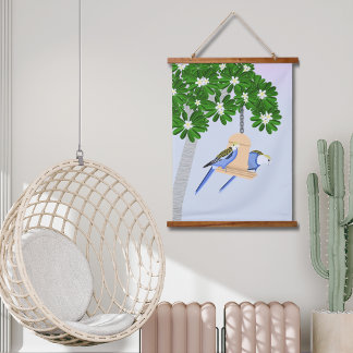 Cute Couple Playful Parrots Rosellas Hanging Tapestry