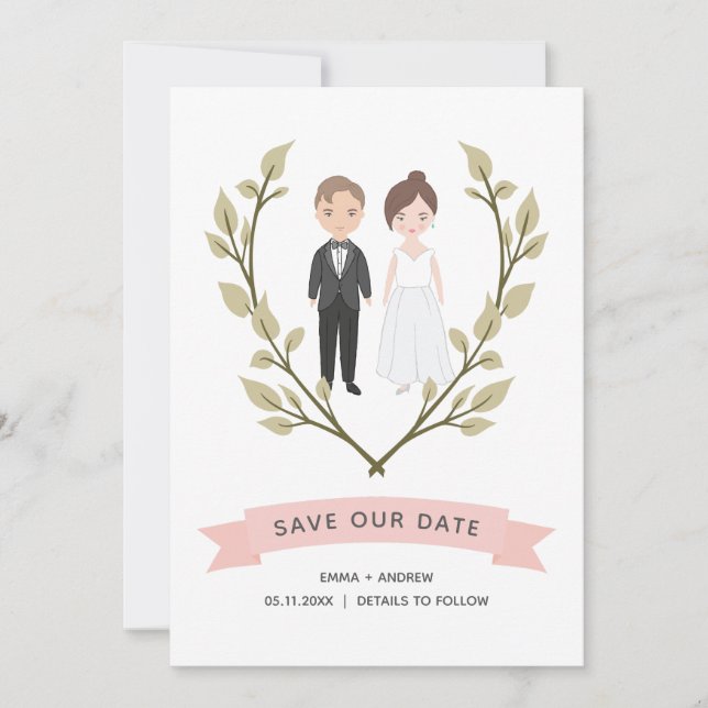Cute Couple Portrait Modern Save the Date Card (Front)