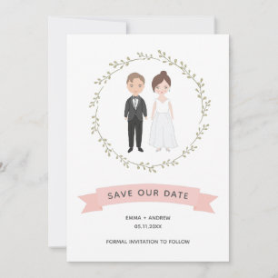 Cute Couple Portrait Modern Wreath Save the Date