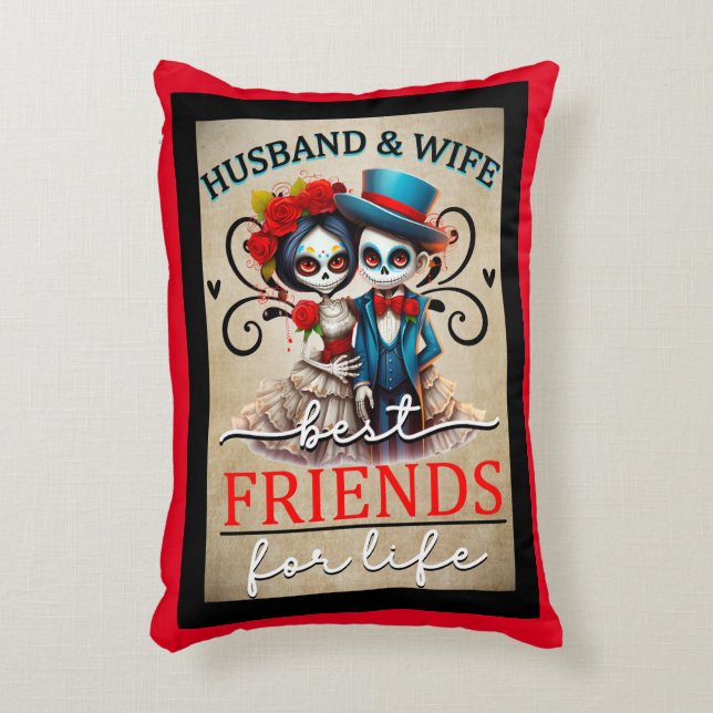 Cute Couple Sugar Skull  Decorative Cushion (Front(Vertical))
