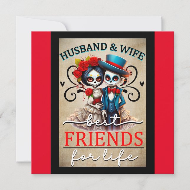 Cute Couple Sugar Skull  Holiday Card (Front)