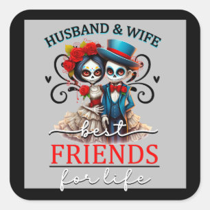 Cute Couple Sugar Skull Square Sticker
