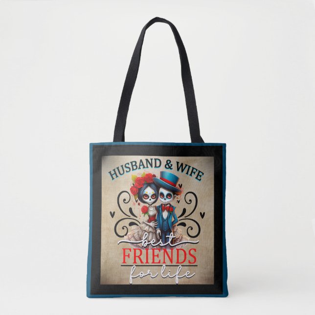Cute Couple Sugar Skull  Tote Bag (Front)
