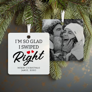 Cute Couple Swiped Right Photo Metal Tree Decoration