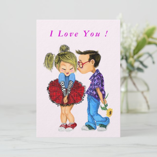 Cute Couple Valentine's Day Card Text - I Love You (Standing Front)