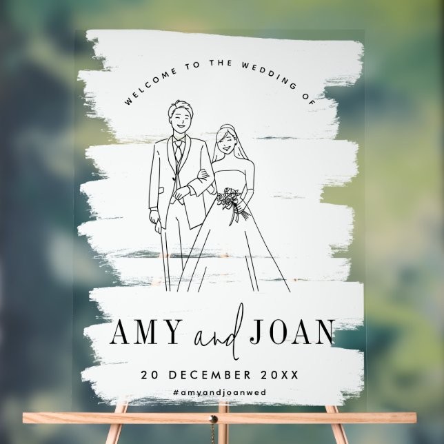 Cute Couple White Minimalist Wedding Acrylic Sign (Neutral)