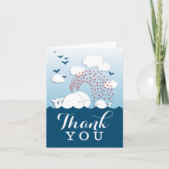 Cute Couple White Whales Thank You Note Card (Front)