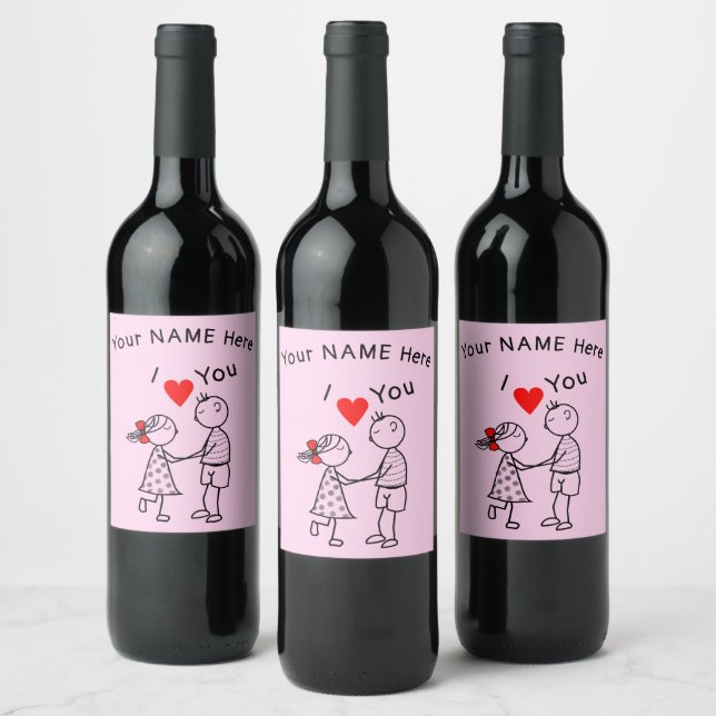 Cute Couple Wine Bottle Label Custom Name Text (Bottles)