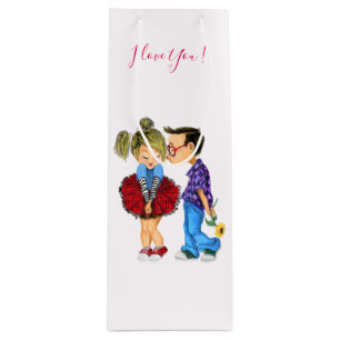 Cute Couple Wine Gift Bag with Text - I Love You