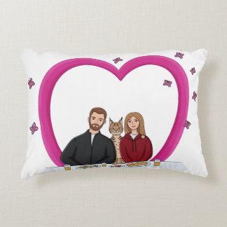Cute Couple with Cat Romantic Heart Throw Pillow
