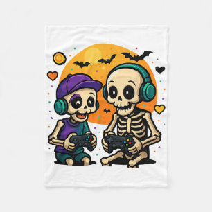 Cute Cousin Crew Skeleton Gamer Halloween Video Ga Fleece Blanket
