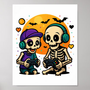 Cute Cousin Crew Skeleton Gamer Halloween Video Ga Poster