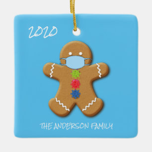 Cute Covid Gingerbread Man Christmas Tree Ceramic Ornament