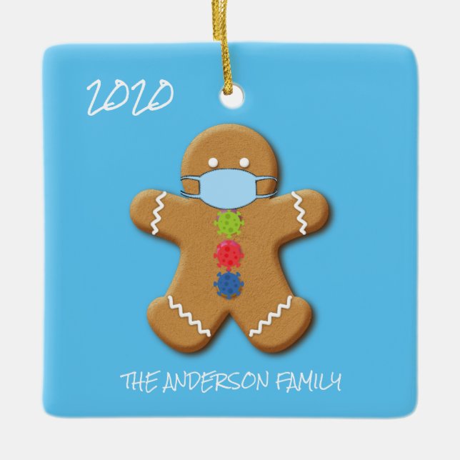 Cute Covid Gingerbread Man Christmas Tree Ceramic Ornament (Front)