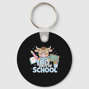 Cute Cow 100 Days Of School Teacher Student Key Ring