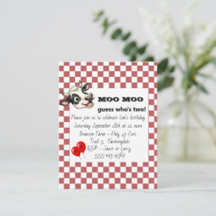 Cute Cow 2nd Birthday Party Digital Download Invitation