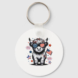 Cute Cow 4th Of July Usa Flag Patriotic Cow Farmer Key Ring
