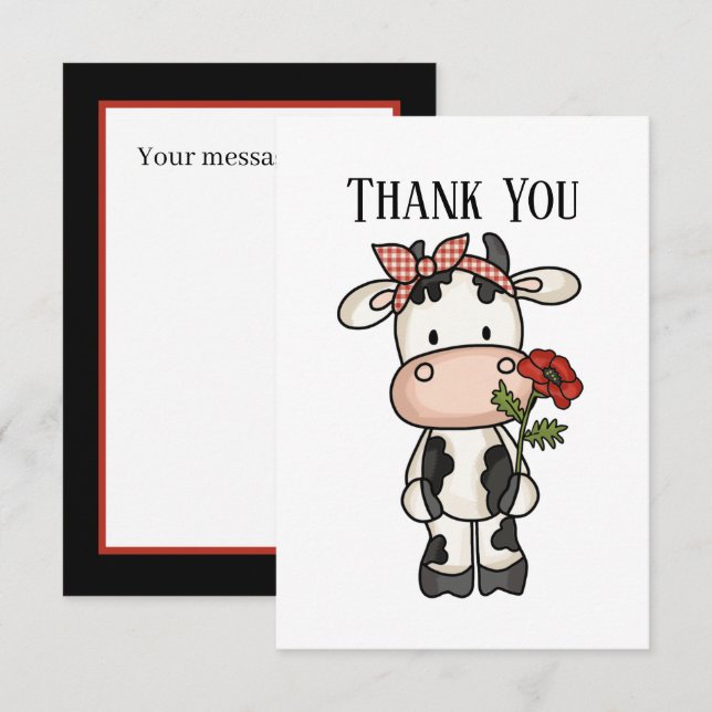 Cute cow add message  thank you card (Front/Back)