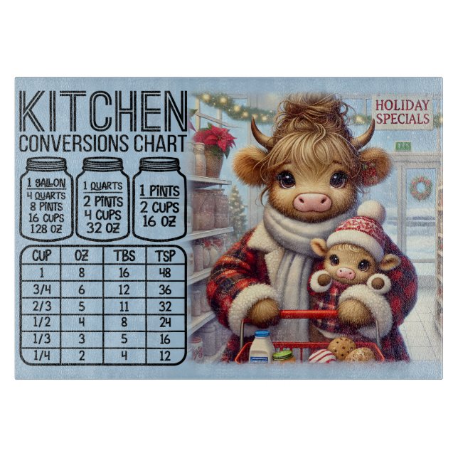 Cute Cow and Baby Conversion Chart Cutting Board (Front)