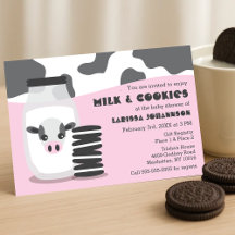 Cute Cow and Milk and Cookies Pink Baby Shower