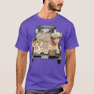 Cute Cow And Pigs On Car Vintage Animal Farm T-Shirt