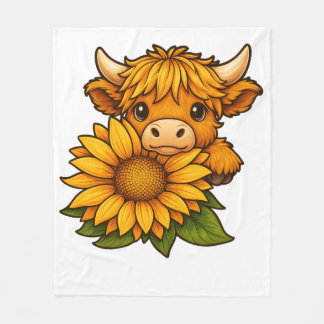 Cute Cow and Sunflower Fleece Blanket
