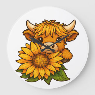 Cute Cow and Sunflower Large Clock