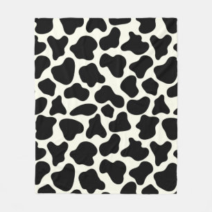 Cute Cow Animal Print Pattern Aesthetic Black  Fleece Blanket