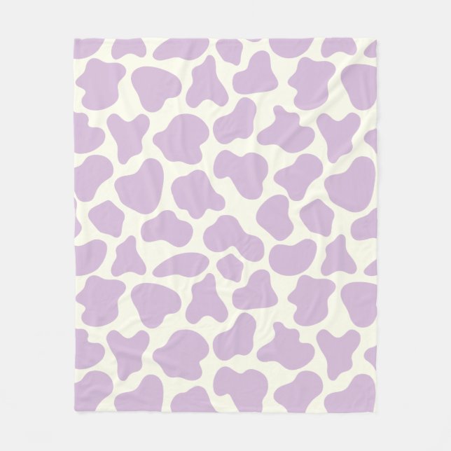 Cute Cow Animal Print Pattern Aesthetic Lilac  Fleece Blanket (Front)