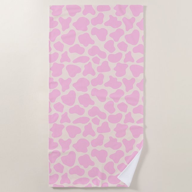 Cute Cow Animal Print Pattern Aesthetic Pink Beach Towel (Front)