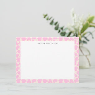 Cute Cow Animal Print Pattern Personalised Pink Card