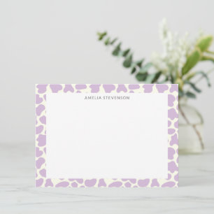 Cute Cow Animal Print Pattern Personalised Purple Card