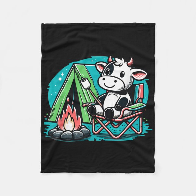Cute Cow At The Campfire Funny Smore Camping  Fleece Blanket (Front)