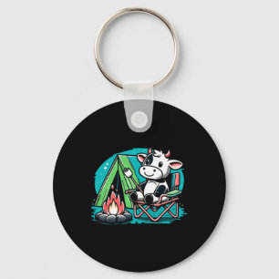 Cute Cow At The Campfire Funny S'more Camping Key Ring