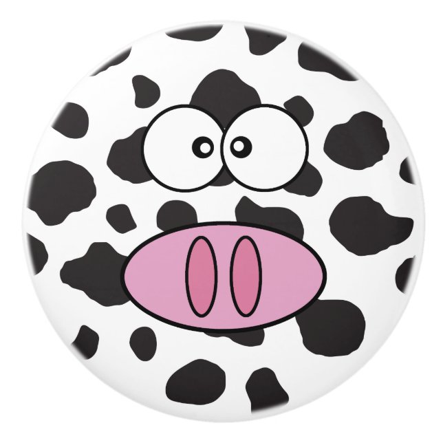 Cute Cow, Baby Cow, Little Cow, Farm Animal Ceramic Knob (Front)