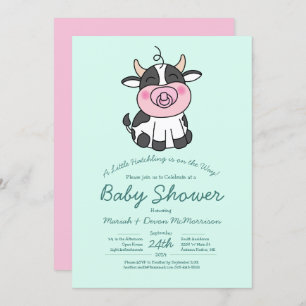 Cute Cow Baby Shower Kawaii Pink Girl Invitation