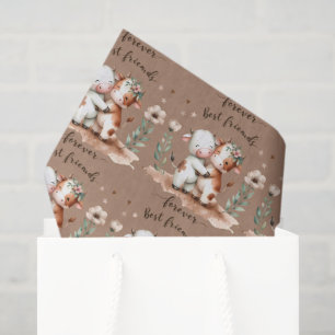 Cute Cow Best Friends Hug Floral Art Tissue Paper