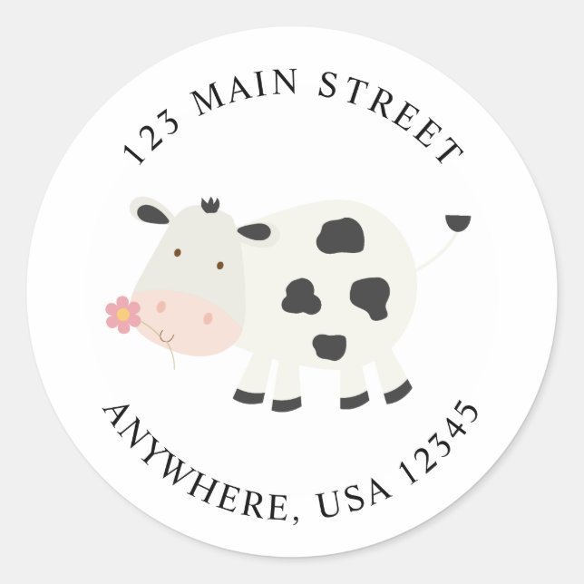 Cute Cow Birthday return address labels (Front)