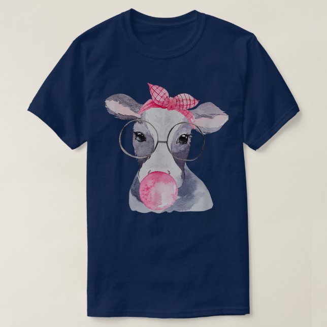 Cute Cow Blowing Bubble Cowgirl Farm Life  T-Shirt (Design Front)