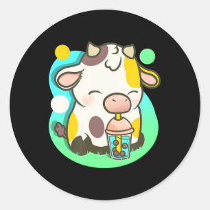 Cute Cow Boba Tea Bubble Tea Anime Kawaii  Classic Round Sticker