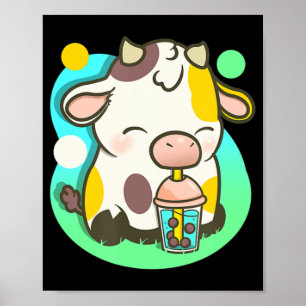 Cute Cow Boba Tea Bubble Tea Anime Kawaii Poster